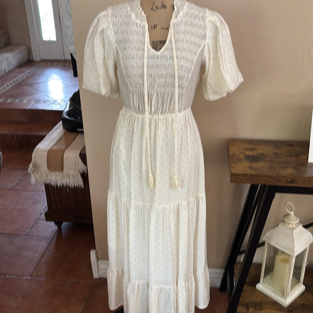 Anthropologie Moon River Elegant White Midi Dress
